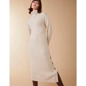 Spartina 449 100% Georgia Wool Beige Midi Turtleneck Long Sleeve Sweater Dress